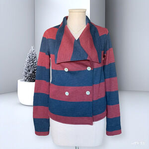 SPLENDID Double Breasted Jacket Coat Wide Notch Lightweight Striped Red Blue S